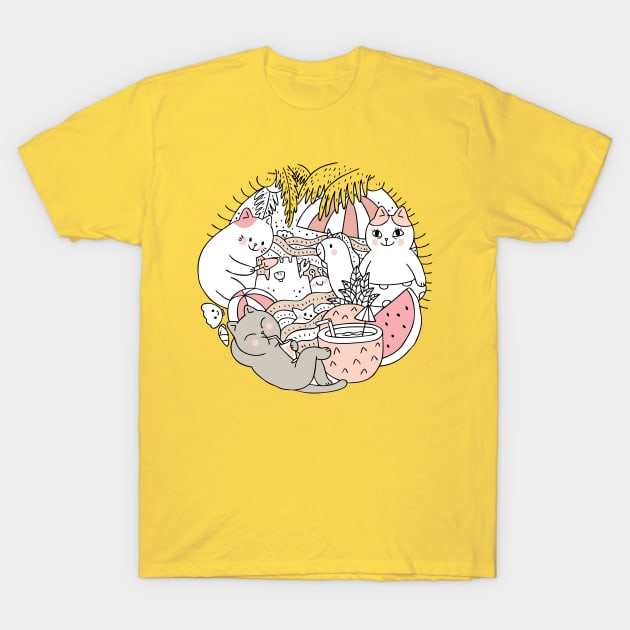 cartoon cute summer cat T-Shirt by Mako Design 